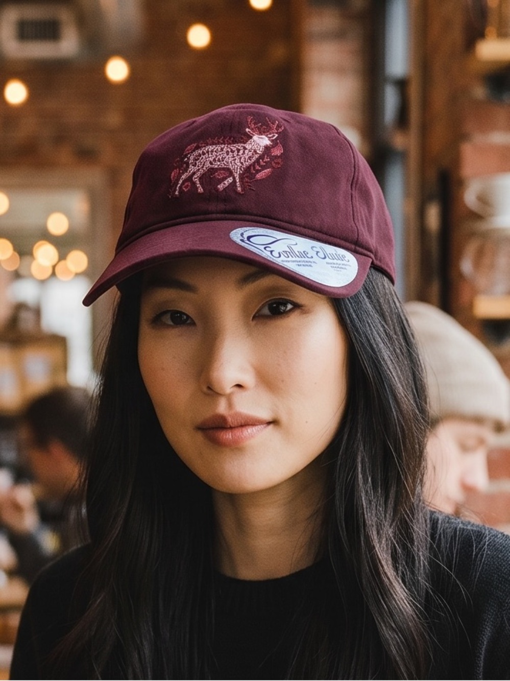 Infinity for Her Burgundy Cap with Embroidered Deer Design NWT